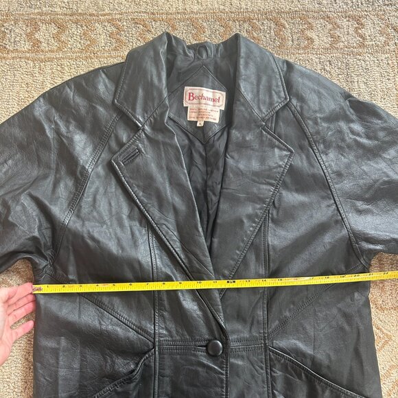 Vintage 90s Matrix Grunge Trench Coat Genuine Leather Black Oversized Women's M - Picture 16 of 16